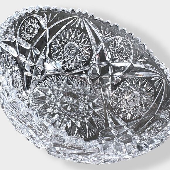 VTG ABP Unmarked Cut Glass Crystal Fruit Bowl Sawtooth Edge Starts 6.5” Heavy - Picture 4 of 16